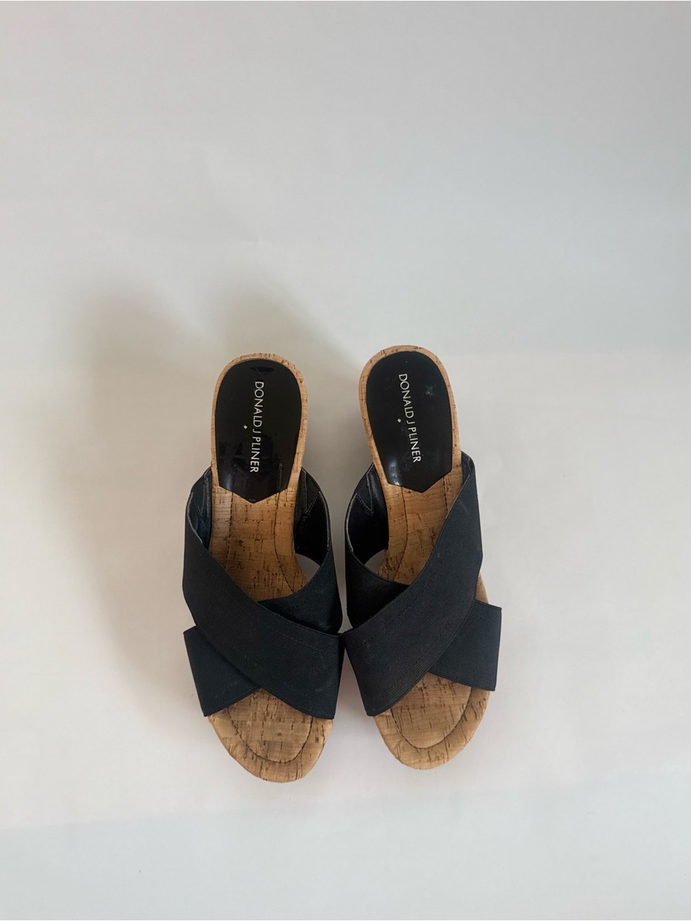 Donald J. Pliner Black Cork Crossband Wedge Mules